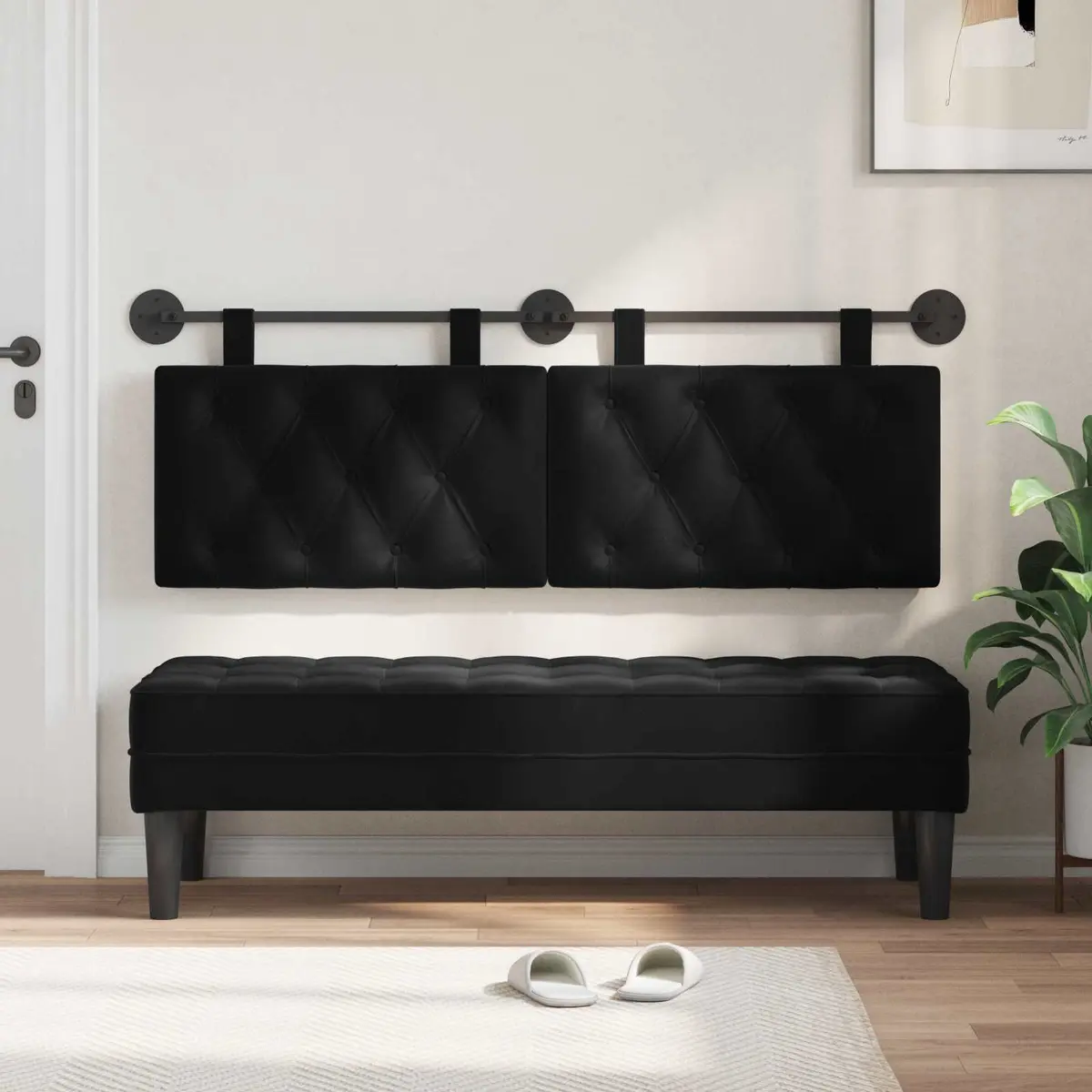 Black Velvet Headboard with Integrated LED Lighting