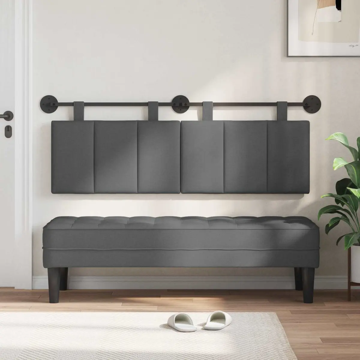 Hanging Headboard Upholstered Bedroom Decor Dark Grey