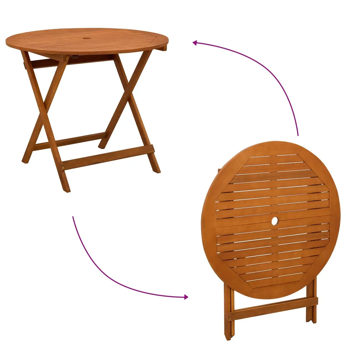 Folding Garden Table Round Outdoor Dining 90cm Brown Solid Eucalyptus Wood