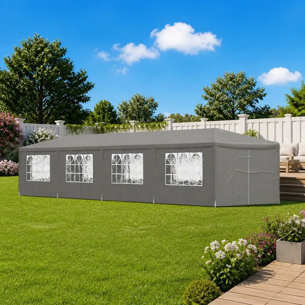 Party Tent Outdoor Canopy 1200 x 300 x 255 cm Grey with Side Panels and Doors