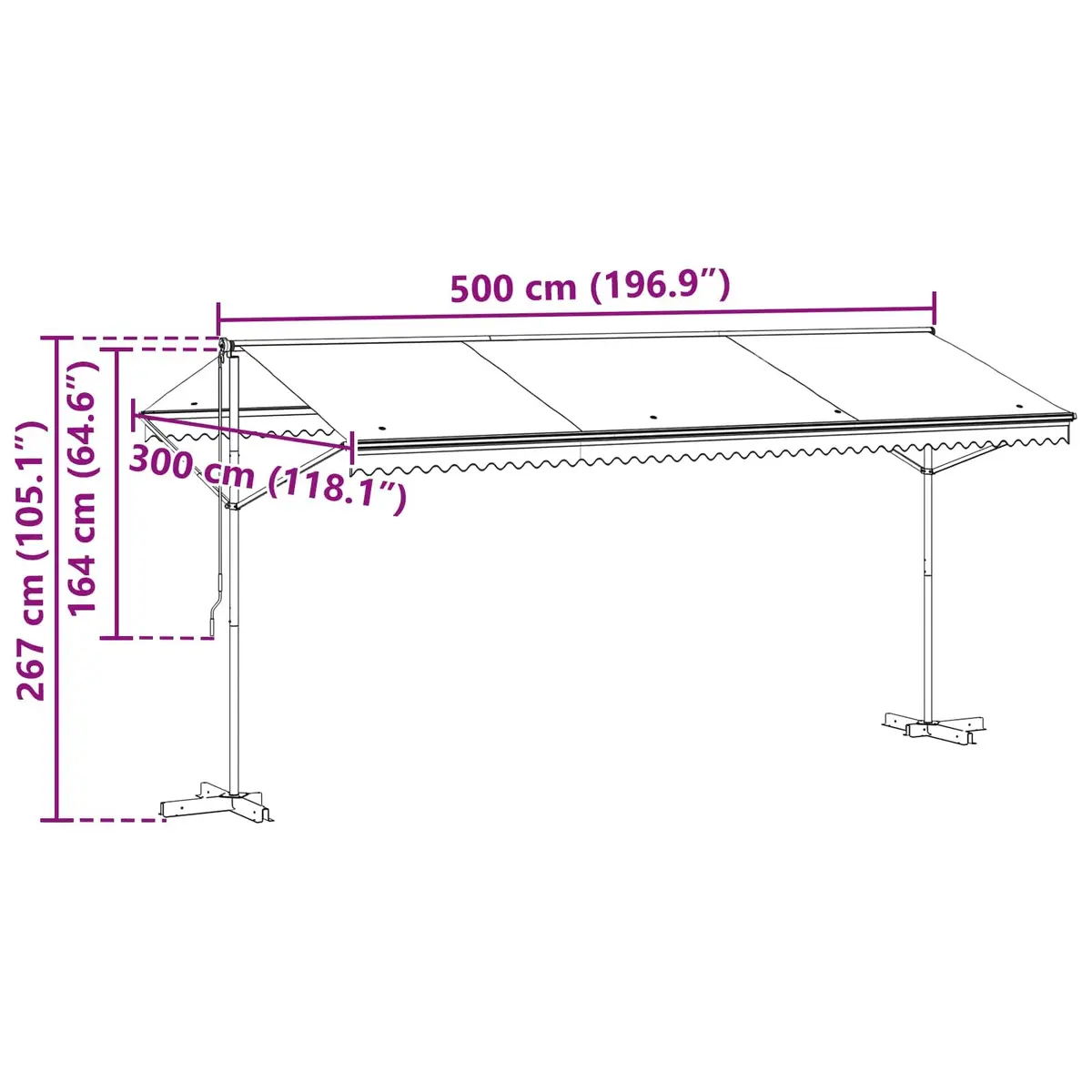 Free Standing Awning Shade 5 x 3 m Anthracite Outdoor Patio Garden