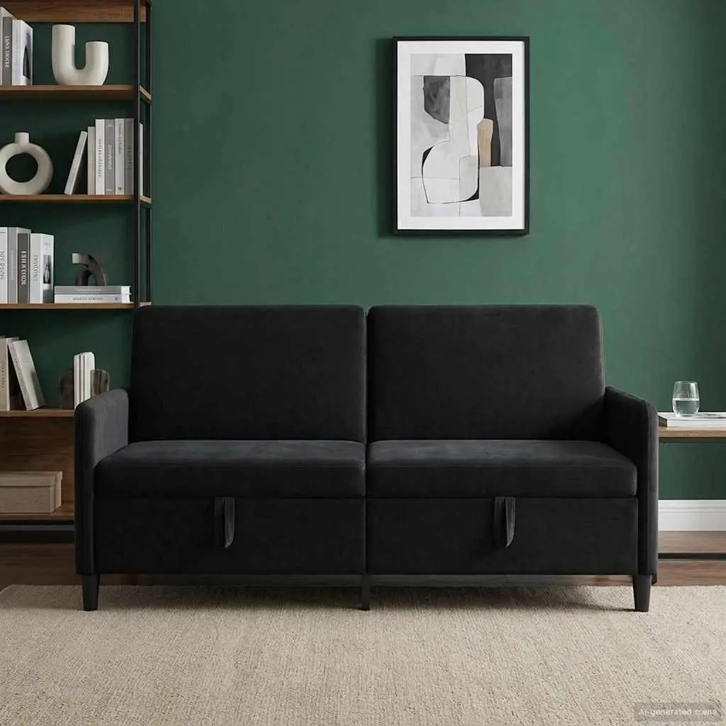 Sofa Lift-Up Storage Modern Black 172x78x87cm
