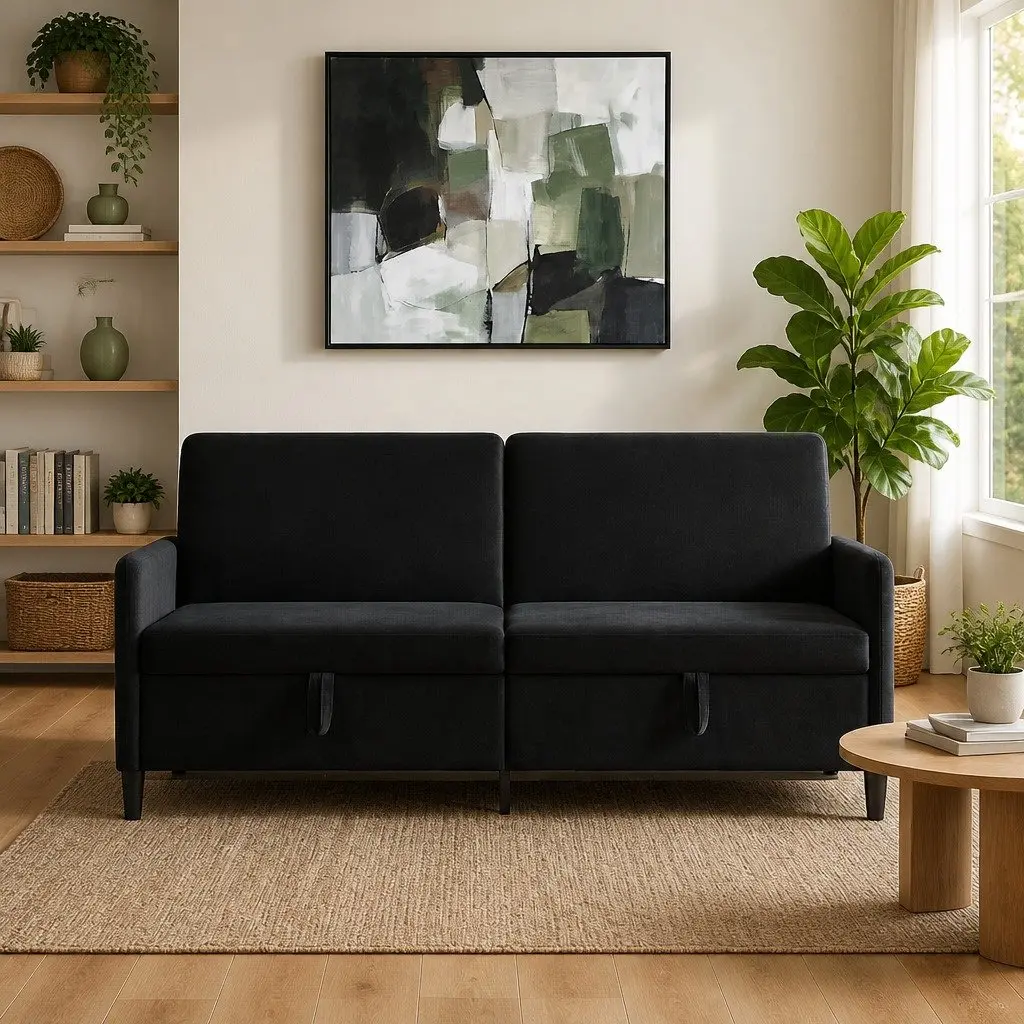Black Sofa with Smart Storage Solutions