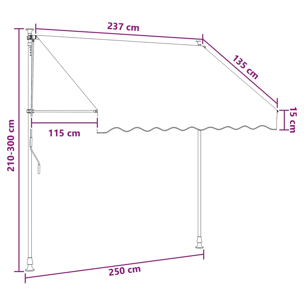 Retractable Awning Manual Sun Shade 250cm Taupe Garden Patio Outdoor Hand Crank