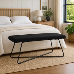 Modern Bench Black Velvet Upholstery Engineered Wood Frame Cross Leg Design