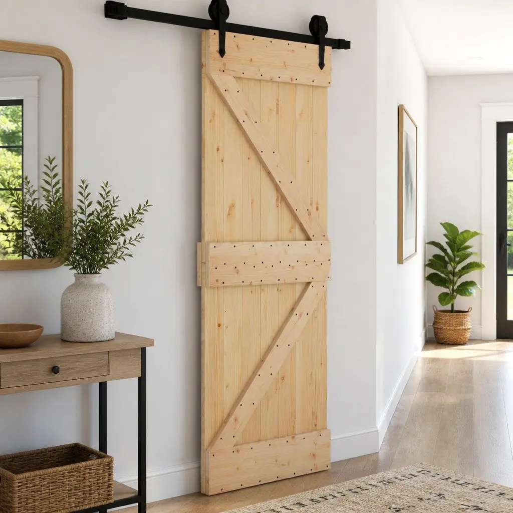 Solid Pine Wood Interior Door 85 x 210 cm Modern Minimalist Design Natural