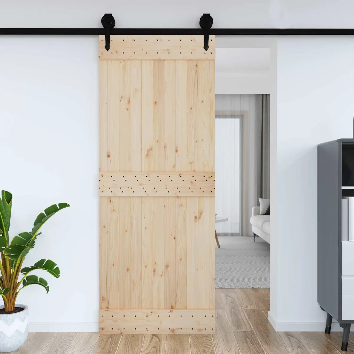 Solid Pine Wood Interior Door 90 x 210 cm Modern Minimalist Design Natural