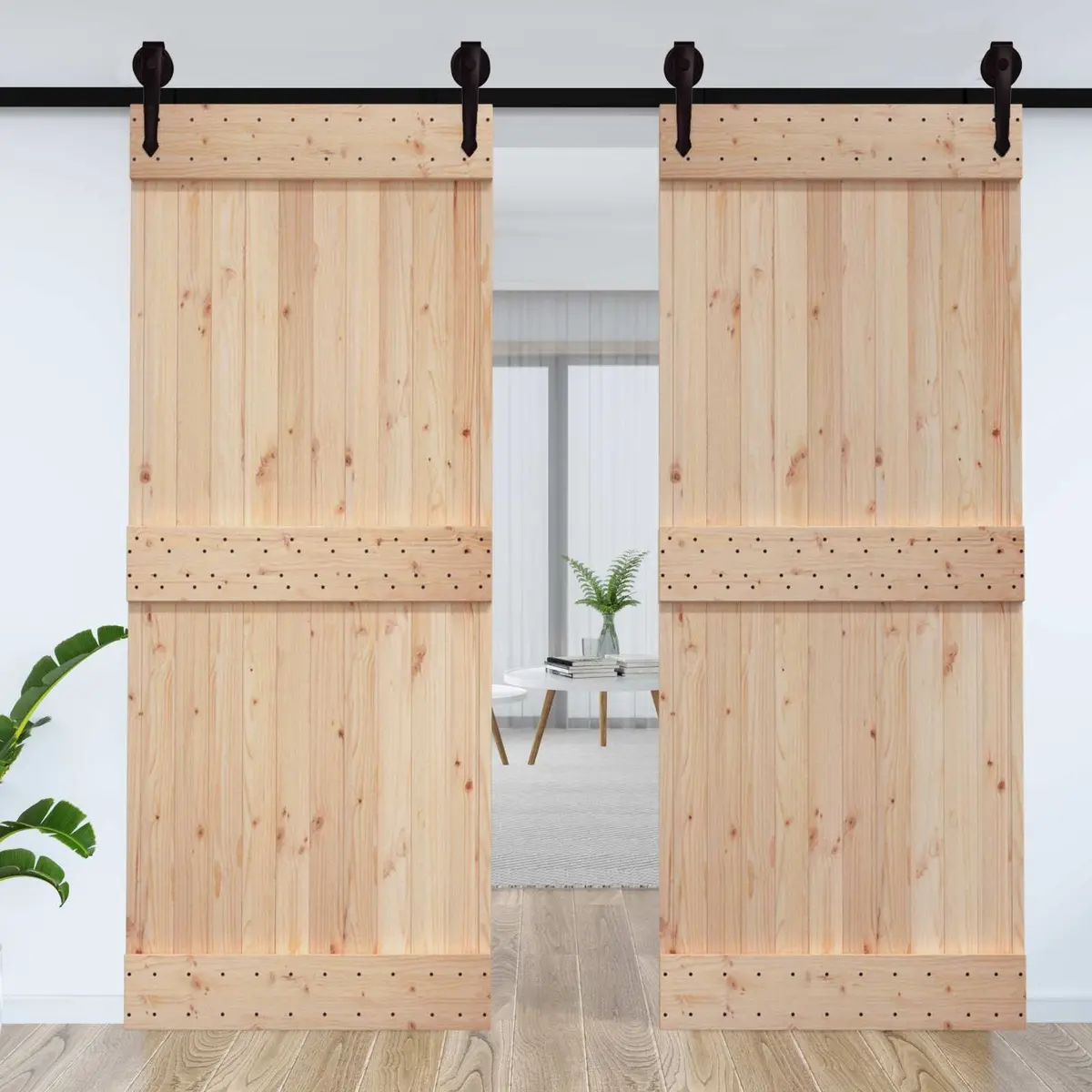 Interior Solid Pine Wood Door 95 x 210 cm Modern Minimalist Design Natural