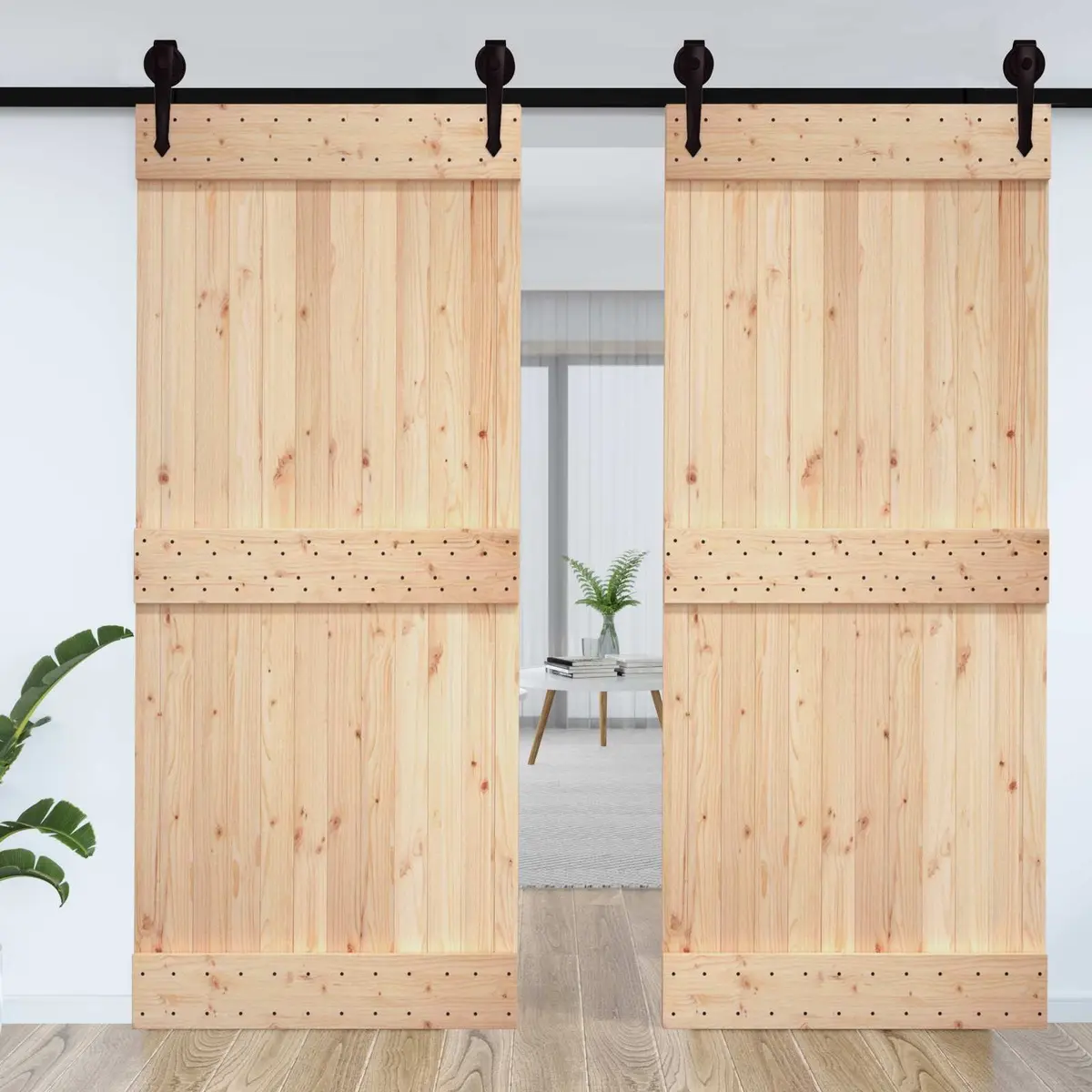 Solid Pine Wood Door Interior 100 x 210 cm Natural Minimalist Design Clean Lines
