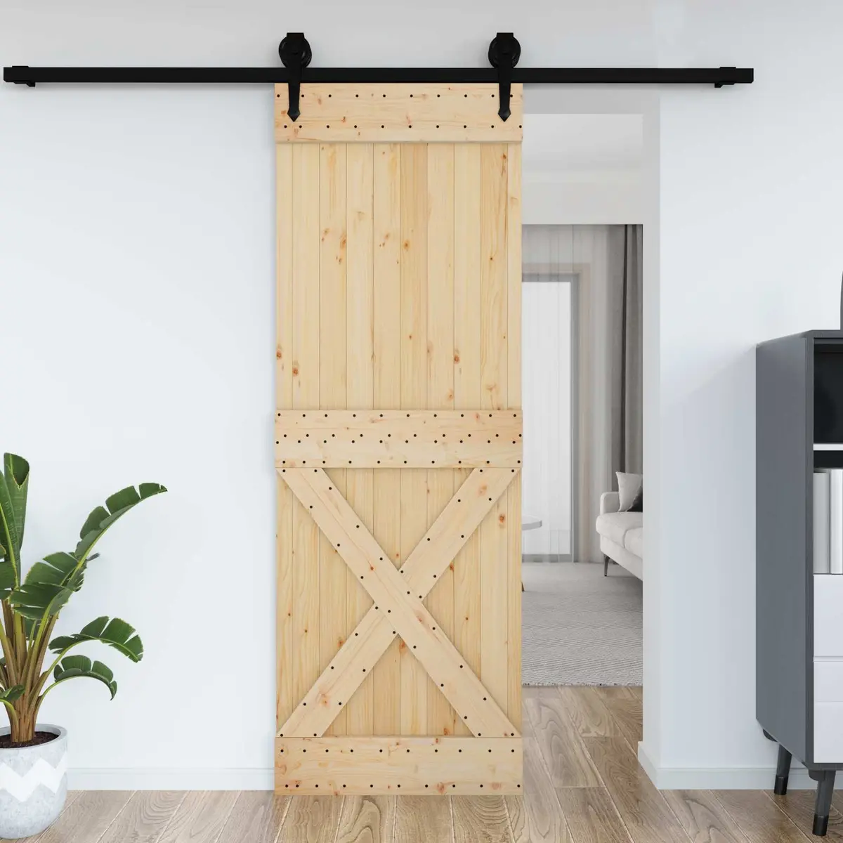 Solid Pine Wood Interior Door Natural Wood Modern Design 80 x 210 cm