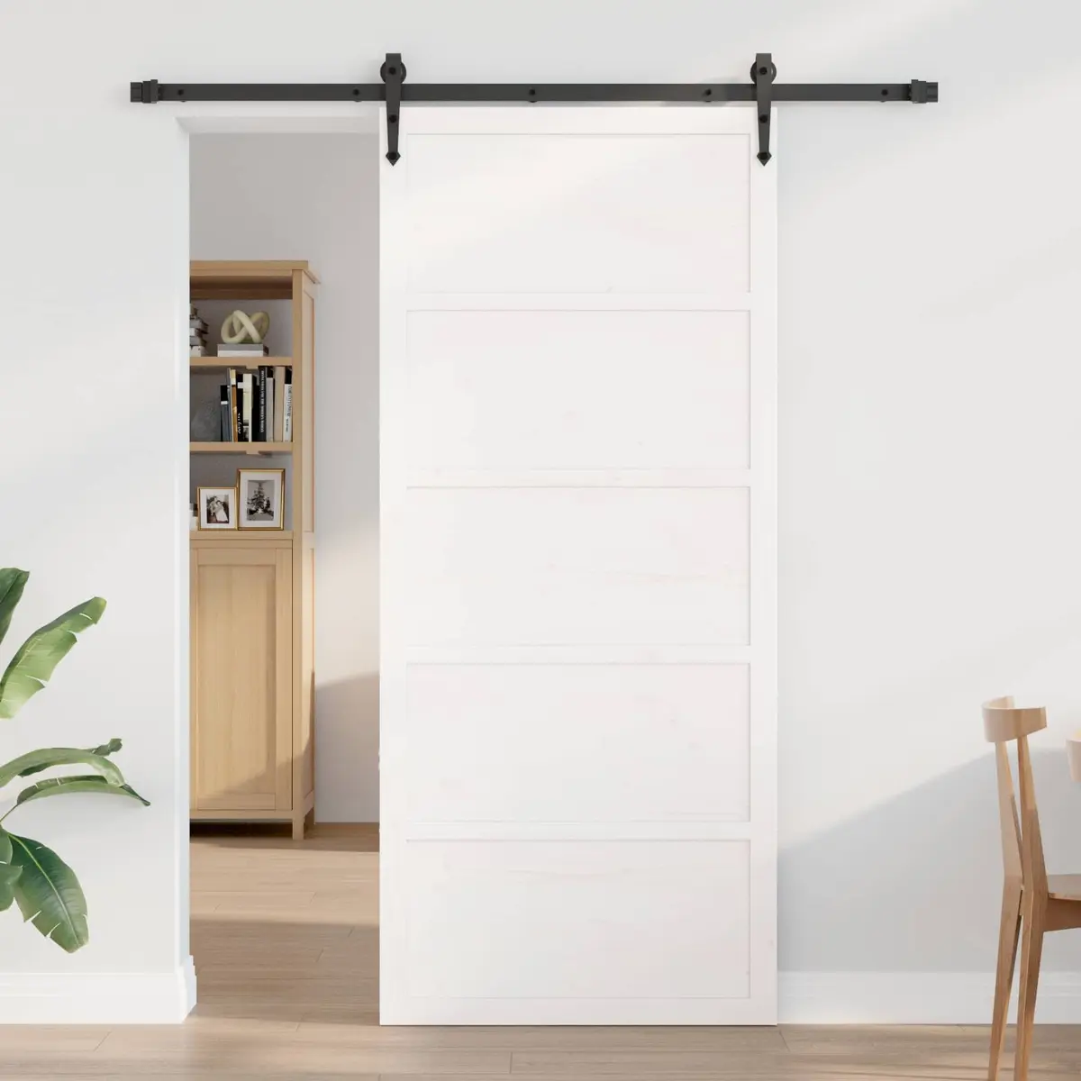 Sliding Barn Door White Solid Pine Wood 100 x 208 cm Rustic Interior