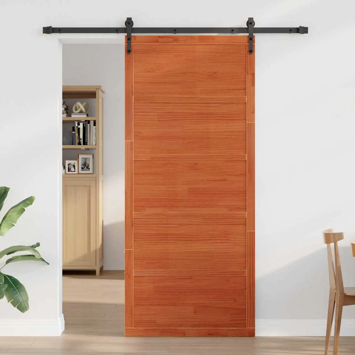 Barn Door Solid Pine Wood Sliding Interior 90 x 2.5 x 208 cm Wax Brown