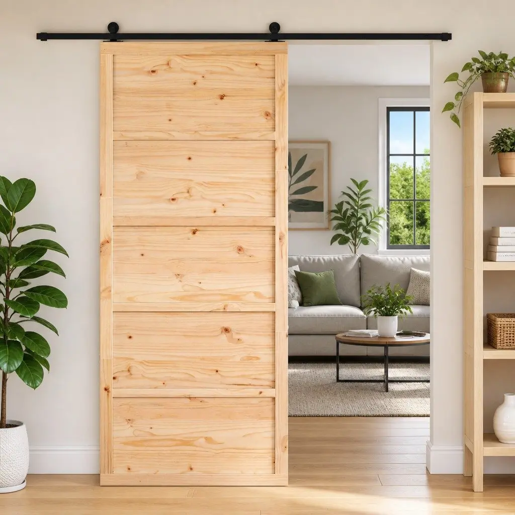 Barn Door Sliding Rustic Interior 80cm Solid Pine Wood Beige