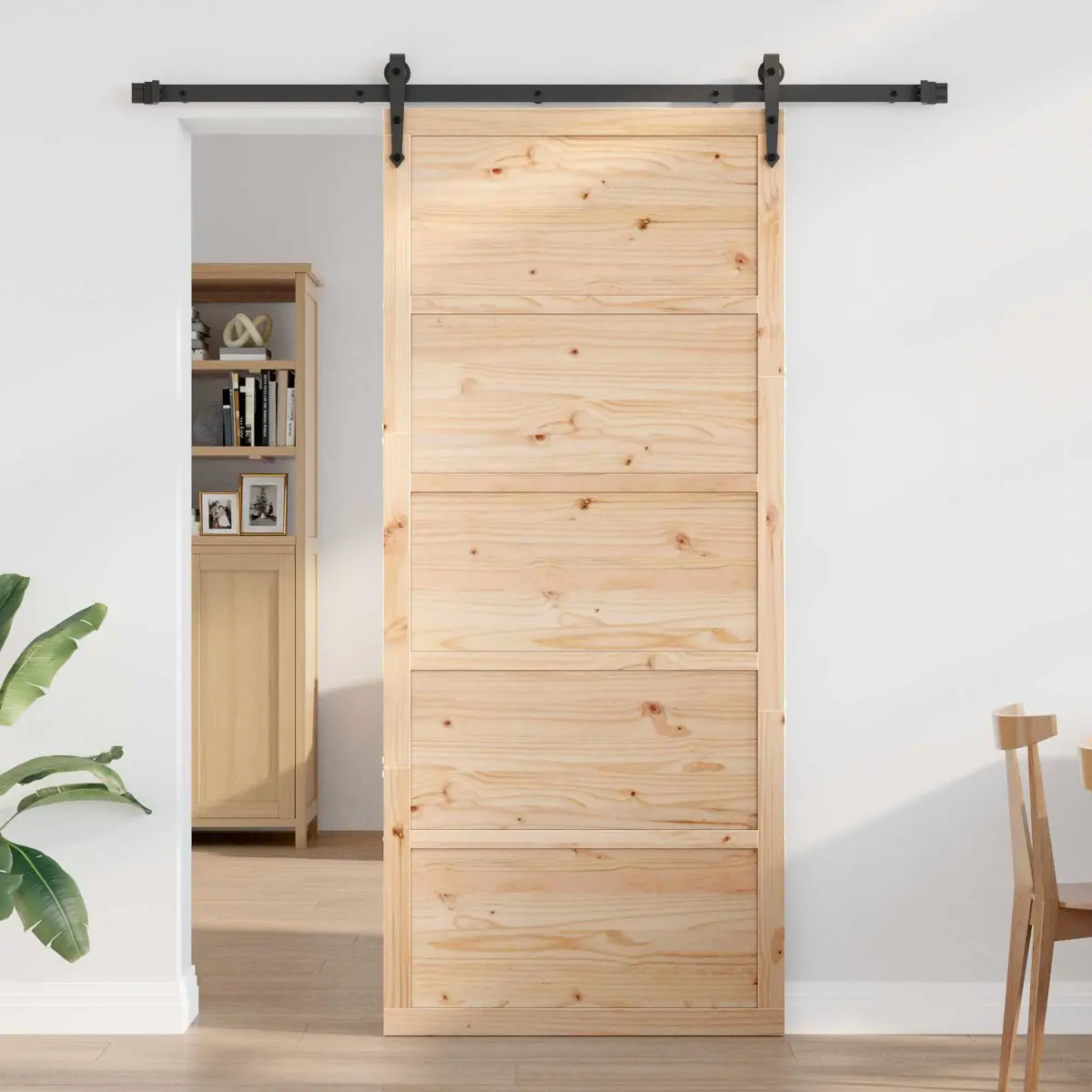 Barn Door Sliding Rustic Interior 80cm Solid Pine Wood Beige