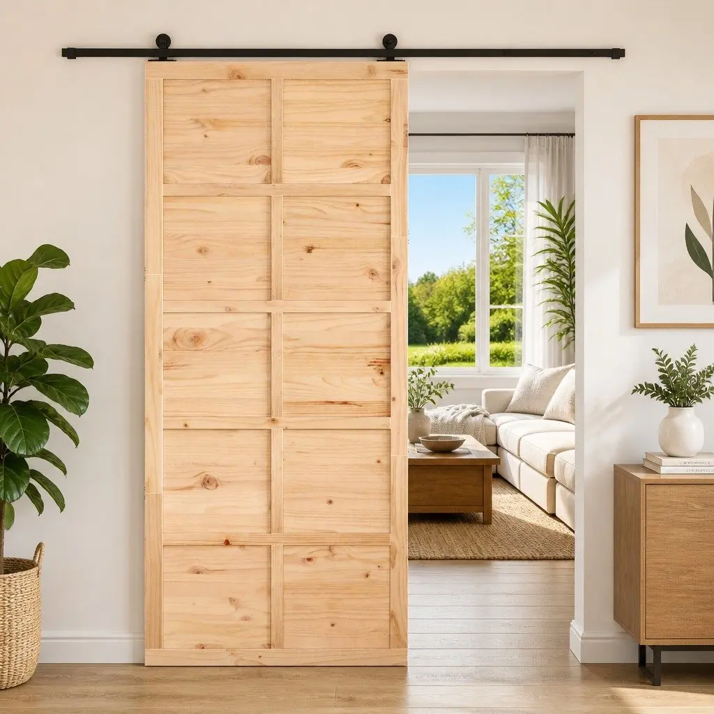 Sliding Barn Door Solid Pine Wood Space-Saving Rustic 100x208cm Brown