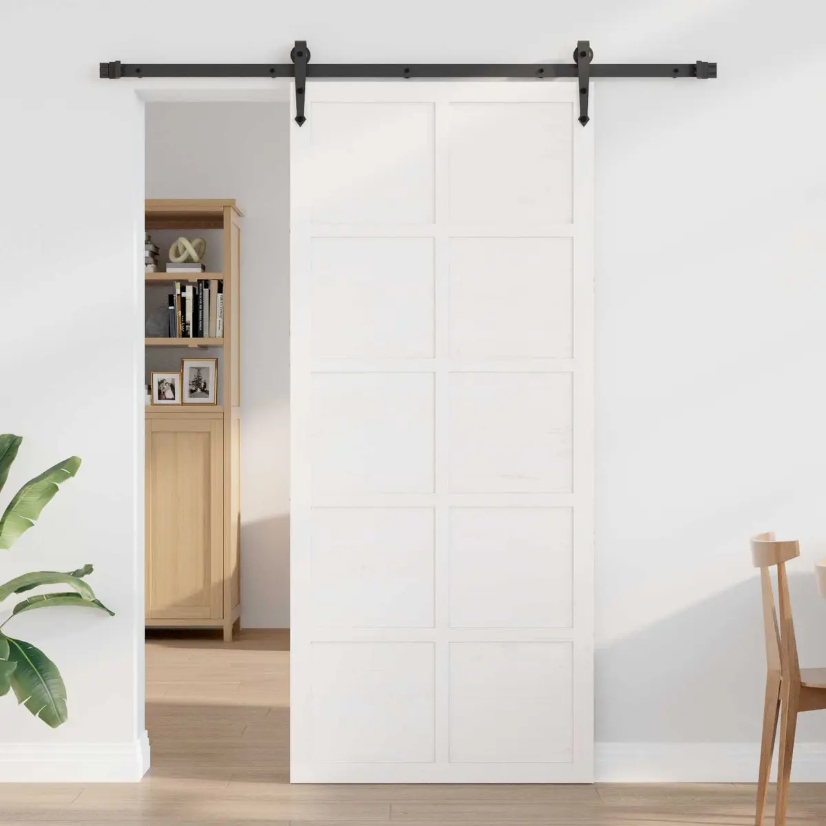 Sliding Barn Door Solid Pine Wood Interior Space-Saving Rustic 100x208cm White