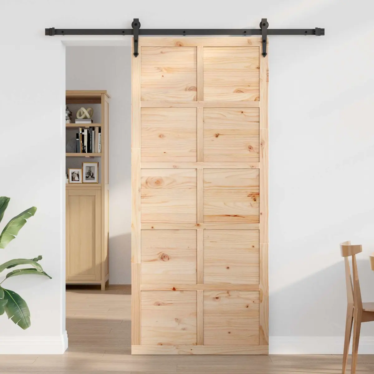 Sliding Barn Door Natural Solid Pine Wood 90cm Rustic Brown