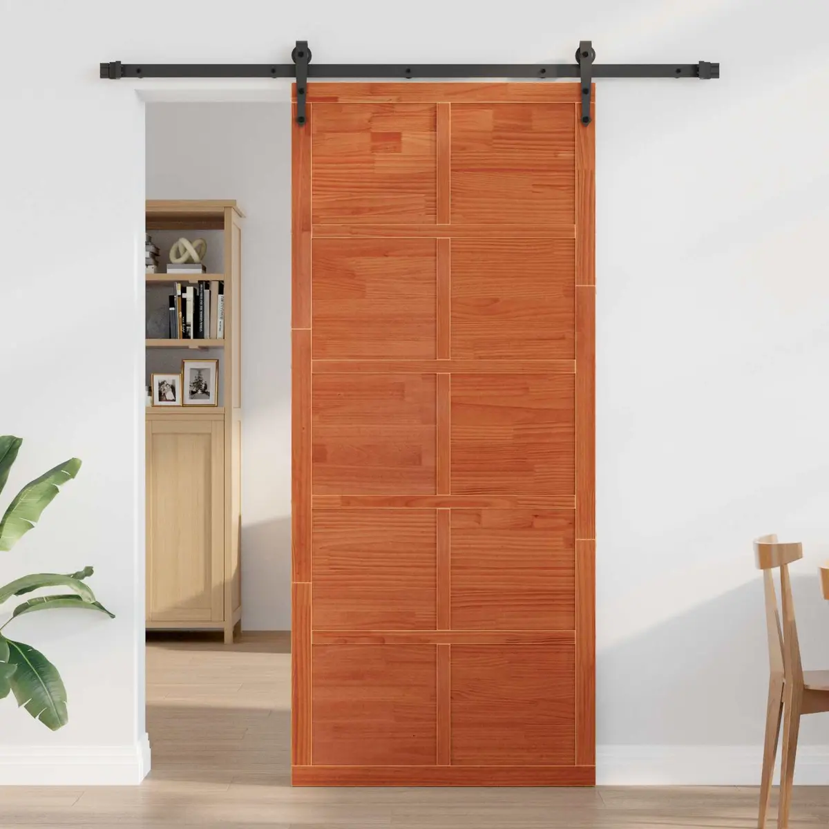 Solid Pine Barn Door Sliding Interior Rustic Brown 90 x 2.5 x 208 cm