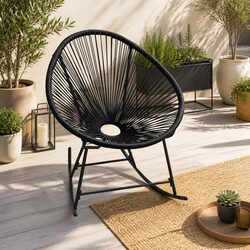Reliable Black Poly Rattan Rocking Chair for Outdoor Use