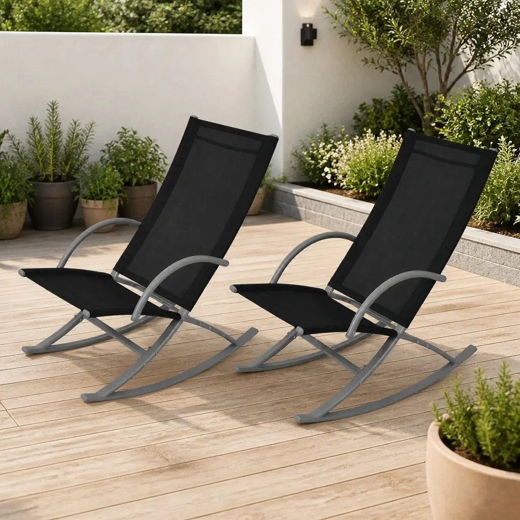Garden Rocking Chairs Set of 2 Outdoor Lounge Seating Black