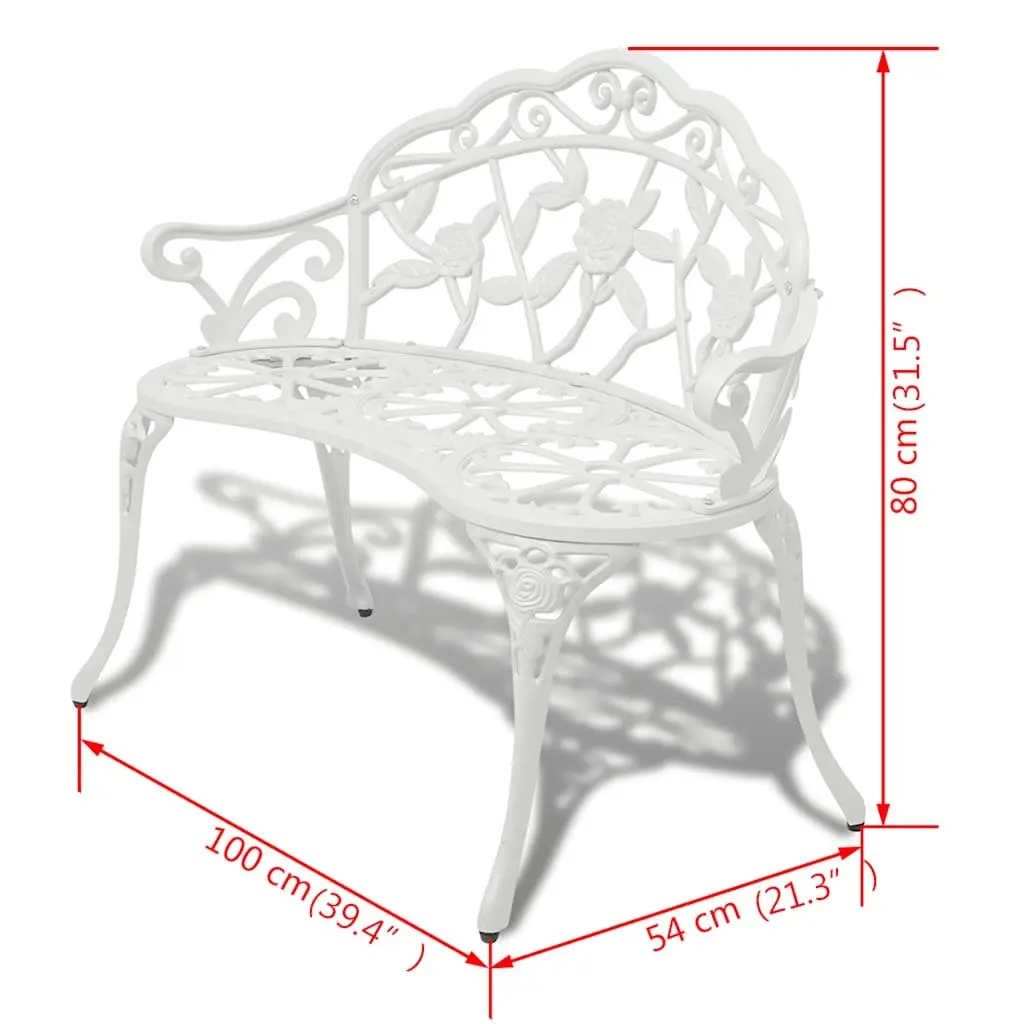 Garden Bench Outdoor Seating 100cm White Cast Aluminium