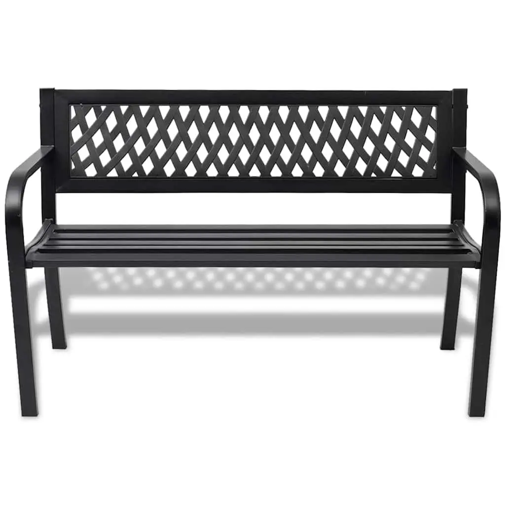 Garden Bench Outdoor Seat 118cm Black Steel Patio Backyard 2 Seater Furniture