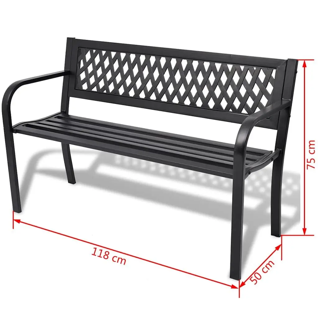 Garden Bench Outdoor Seat 118cm Black Steel Patio Backyard 2 Seater Furniture