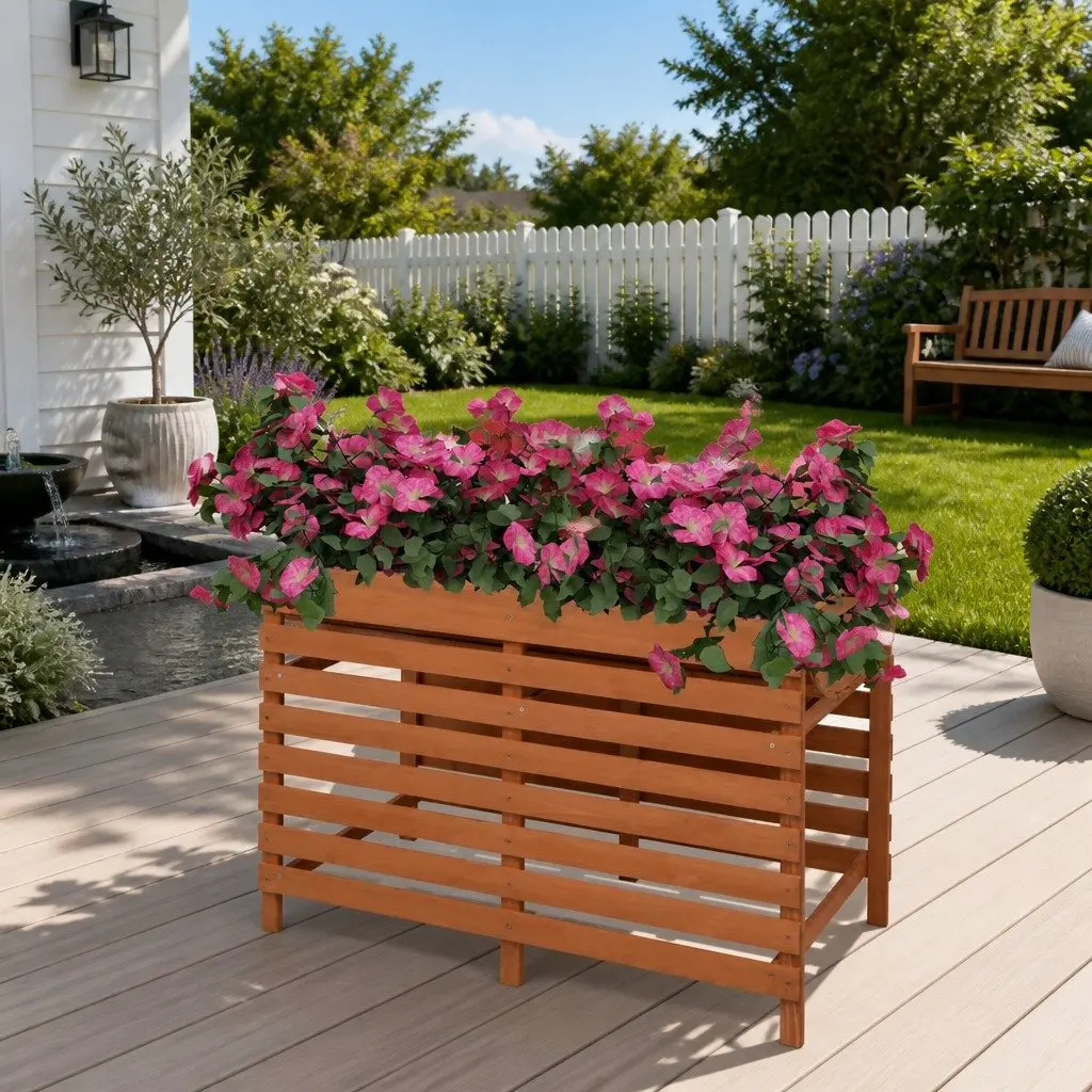 Wooden Planter Box Raised Bed for Vegetables Flowers Herbs 100x50x71 cm Brown