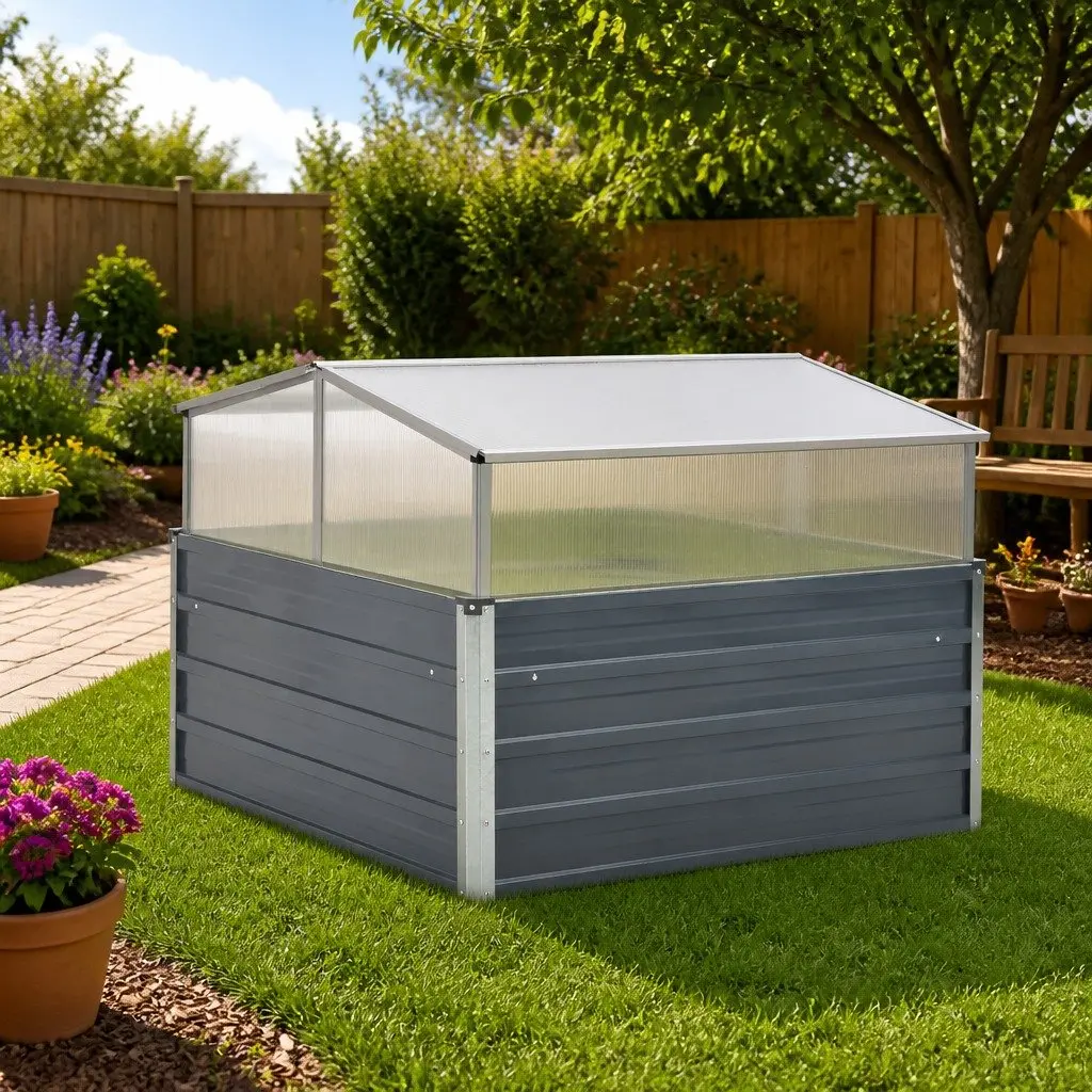Greenhouse Plant Shelter 100x100x85 cm Galvanised Steel PC Grey