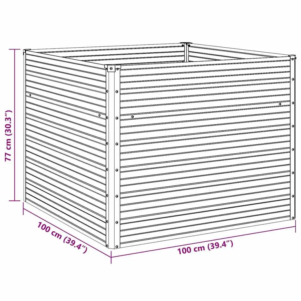Raised Garden Bed Galvanised Steel Planter 100x100x77 cm Grey for Vegetables Herbs