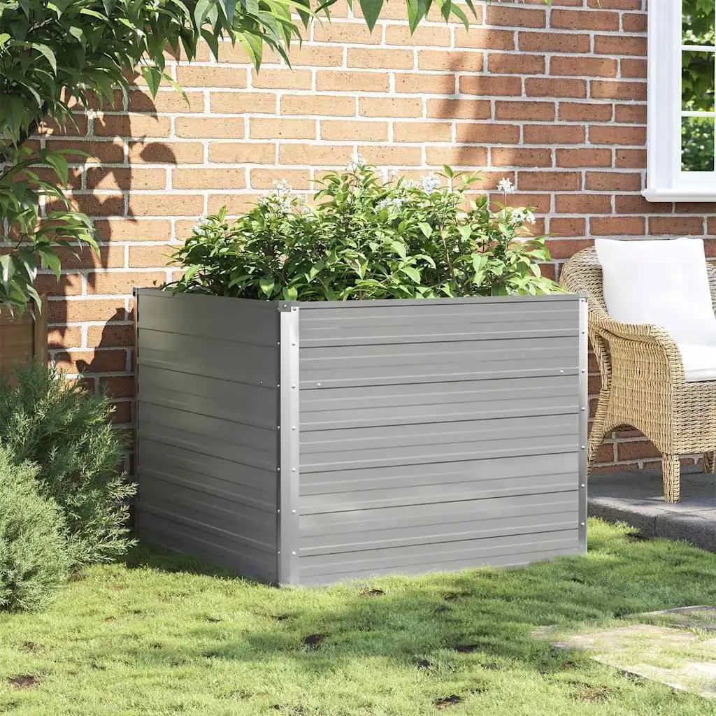 Raised Garden Bed Galvanised Steel Planter 100x100x77 cm Grey for Vegetables Herbs