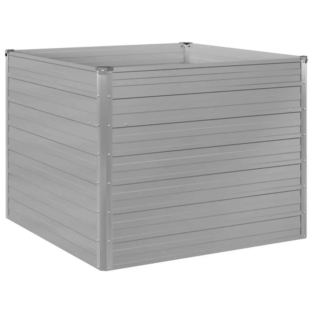 Raised Garden Bed Galvanised Steel Planter 100x100x77 cm Grey for Vegetables Herbs