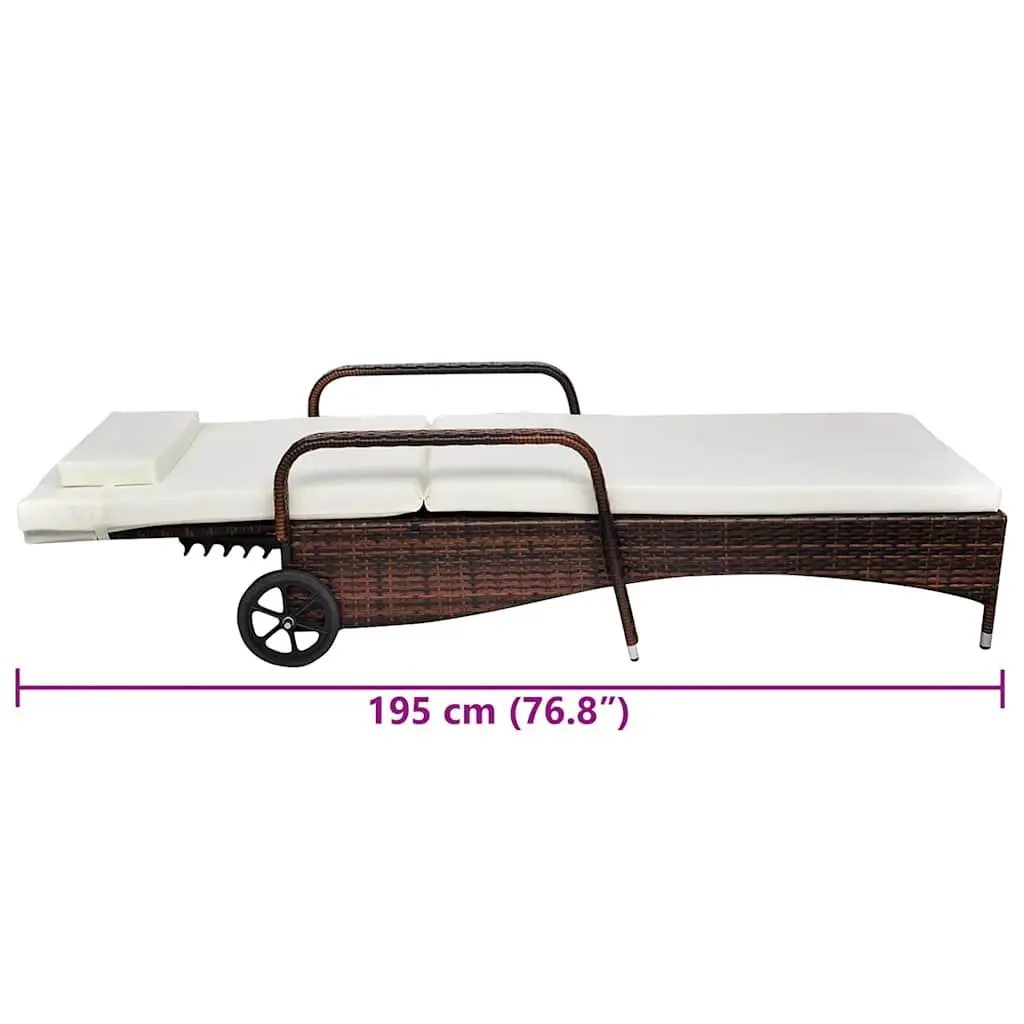 Sun Lounger with Cushion Wheels Adjustable Backrest Outdoor Reclining Chair