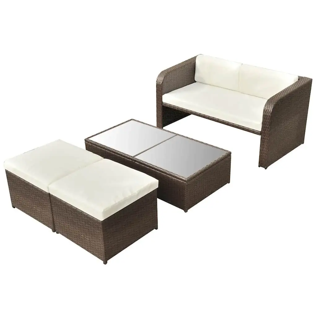 4 Piece Garden Lounge Set Outdoor Furniture Sofa Coffee Table Stools Brown