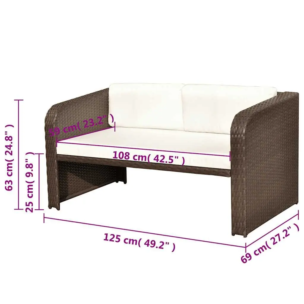 4 Piece Garden Lounge Set Outdoor Furniture Sofa Coffee Table Stools Brown