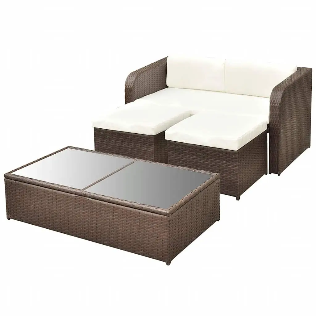 4 Piece Garden Lounge Set Outdoor Furniture Sofa Coffee Table Stools Brown