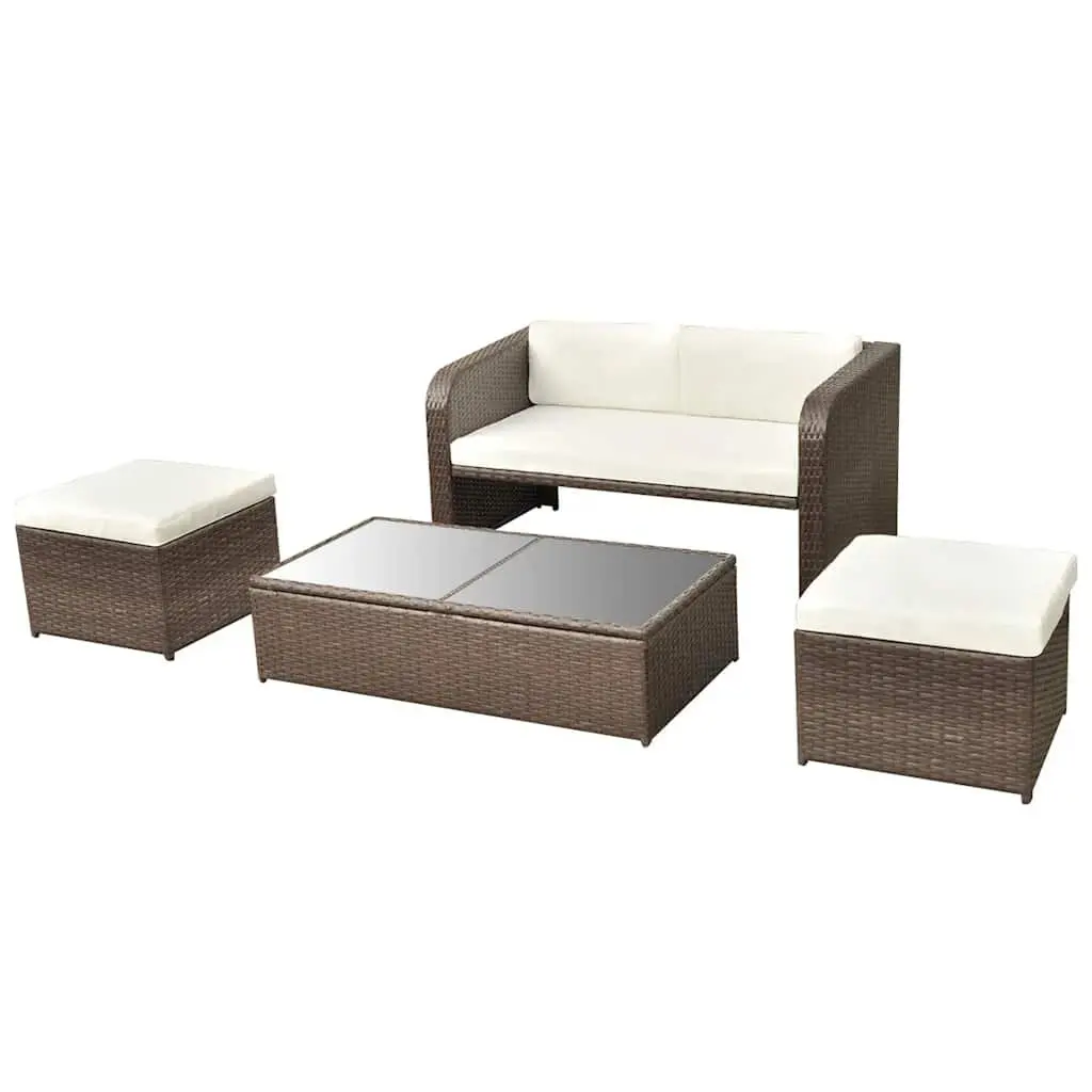 4 Piece Garden Lounge Set Outdoor Furniture Sofa Coffee Table Stools Brown