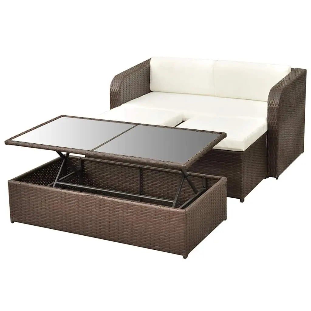 4 Piece Garden Lounge Set Outdoor Furniture Sofa Coffee Table Stools Brown