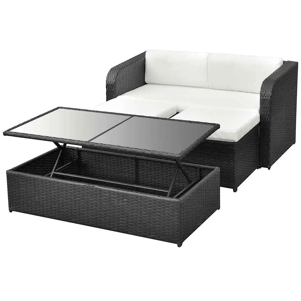 Garden Lounge Set Outdoor Furniture 4 Piece Black Sofa Coffee Table Stools Cushions