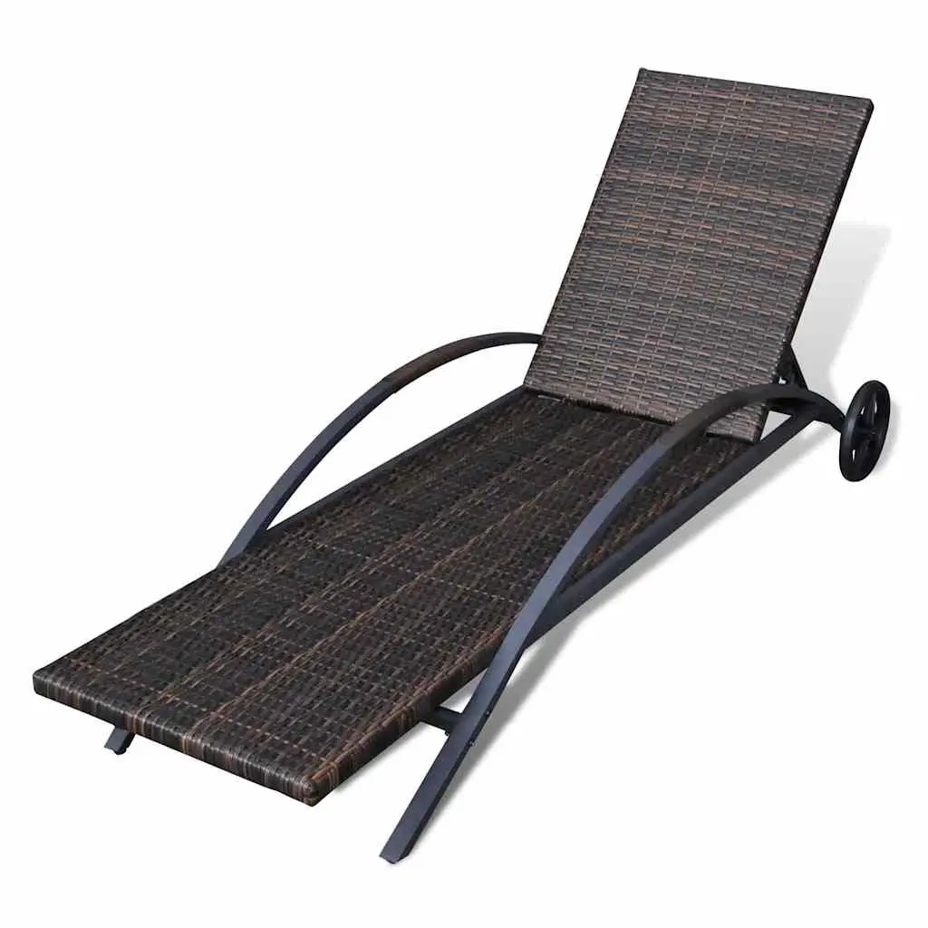 Sun Lounger Adjustable Backrest with Cushion Wheels Rattan Outdoor Garden Patio Lounge Chair Brown