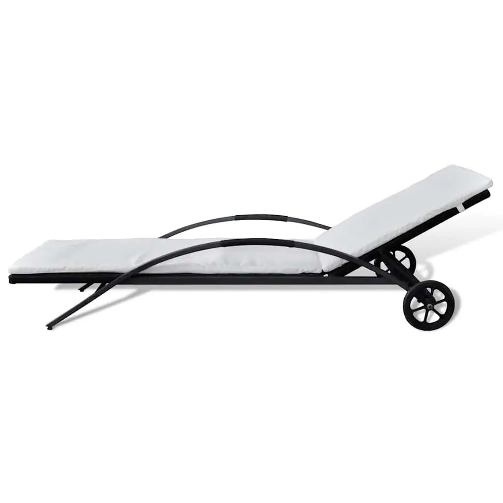 Sun Lounger Adjustable Backrest with Cushion and Wheels Outdoor Patio Garden Black