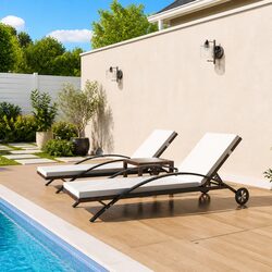 Quality Brown Sun Lounger Set with Table for Outdoors