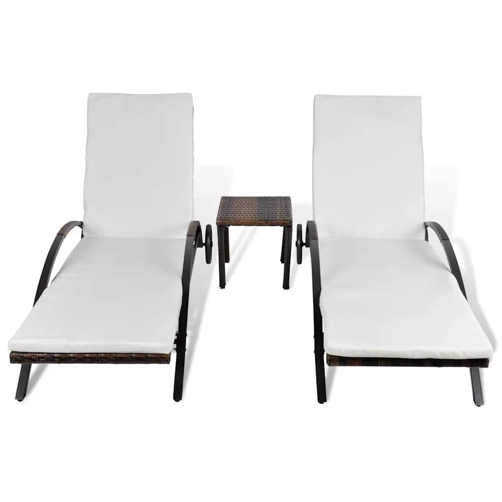 Sun Loungers Set Adjustable Backrests Brown PE Rattan Garden Patio Outdoor Furniture with Table
