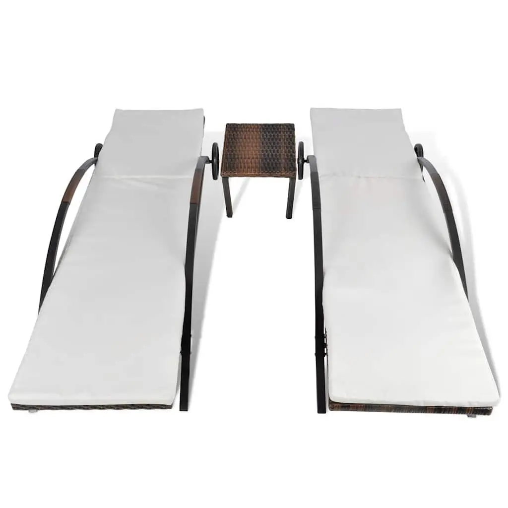 Sun Loungers Set Adjustable Backrests Brown PE Rattan Garden Patio Outdoor Furniture with Table