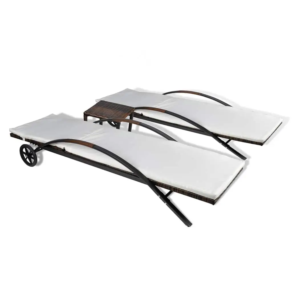 Sun Loungers Set Adjustable Backrests Brown PE Rattan Garden Patio Outdoor Furniture with Table