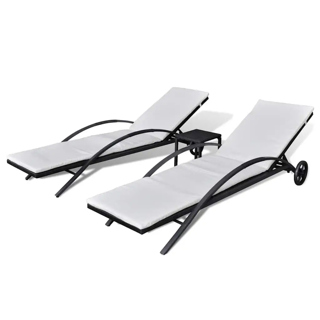 Sun Loungers Set Adjustable Reclining Black PE Rattan Outdoor Patio Garden Furniture with Table