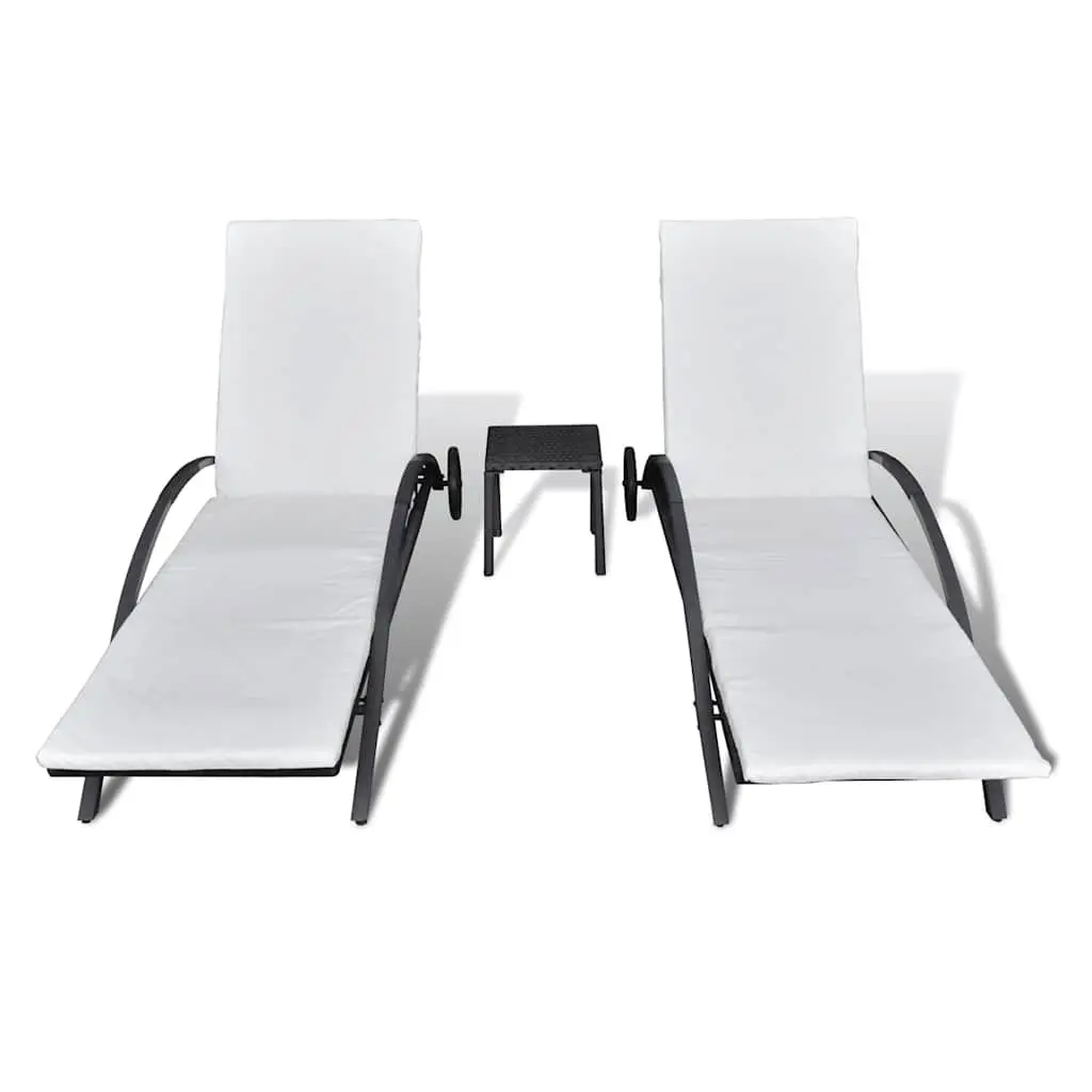 Sun Loungers Set Adjustable Reclining Black PE Rattan Outdoor Patio Garden Furniture with Table