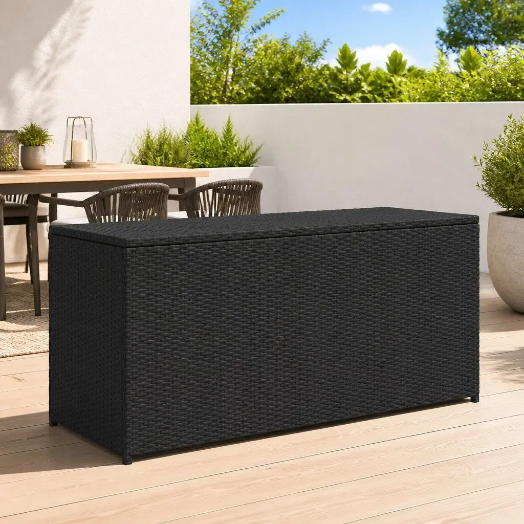 Garden Storage Box Outdoor Use 120cm Black Rattan Waterproof Chest