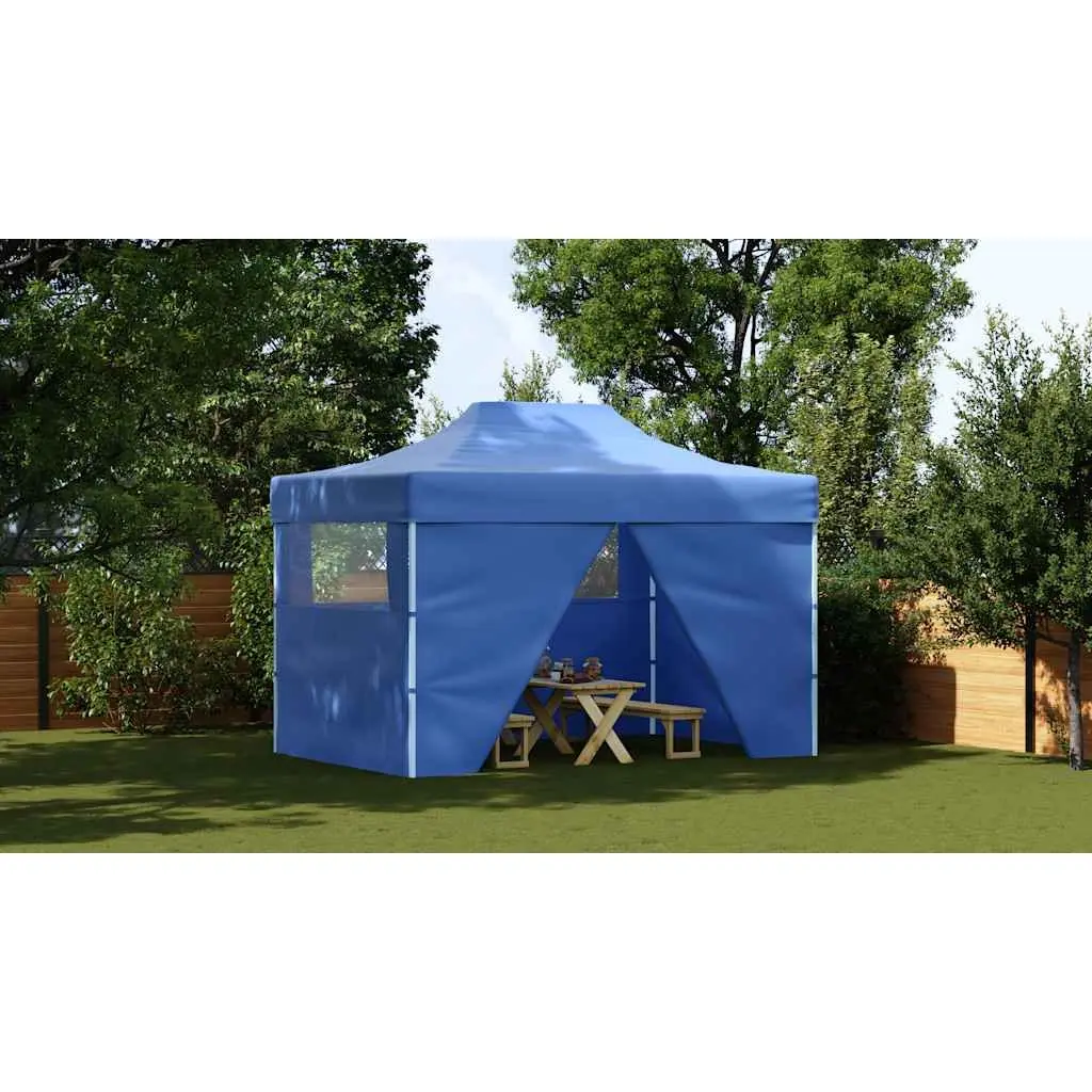 Foldable Pop-Up Tent Outdoor Canopy 3x4.5m Blue with 4 Side Walls