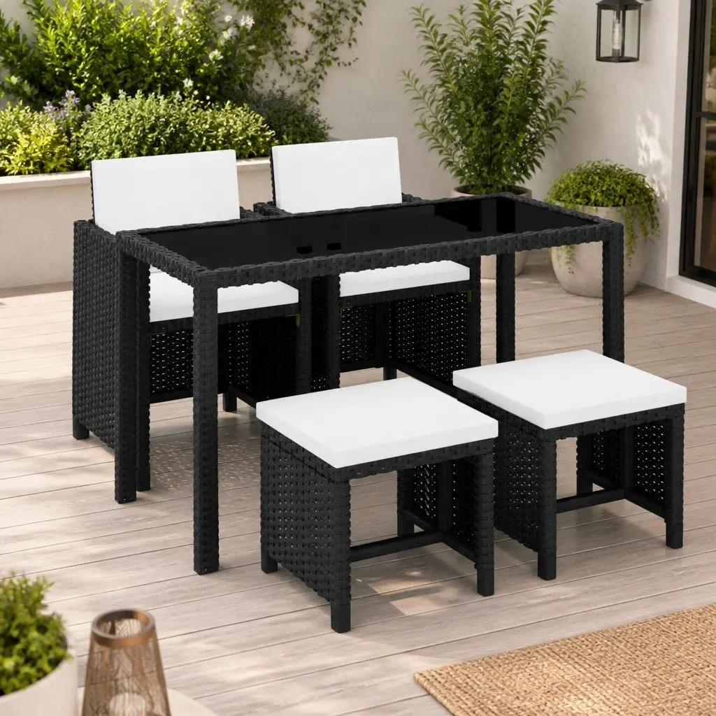 Outdoor Dining Set 5 Piece Rattan Garden Furniture Patio Table Chairs Black